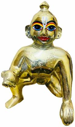 krishnagallery1 Blue eyes Brass Laddu gopal Astadhatu pital laddu gopal ,Krishna Murti , Decorative Showpiece  -  14 cm