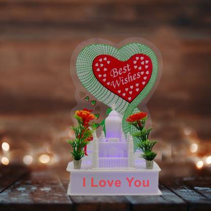 SHA Taj Mahal with LED Light & Flower for Home Decor, Ideal Gift, Bedroom Night Lamp Decorative Showpiece  -  15 cm