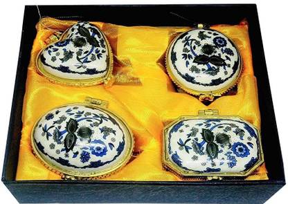 salvusappsolutions Porcelain Bone China Handmade Kumkum/Sindoor Box Blue Decorative Showpiece  -  2 cm