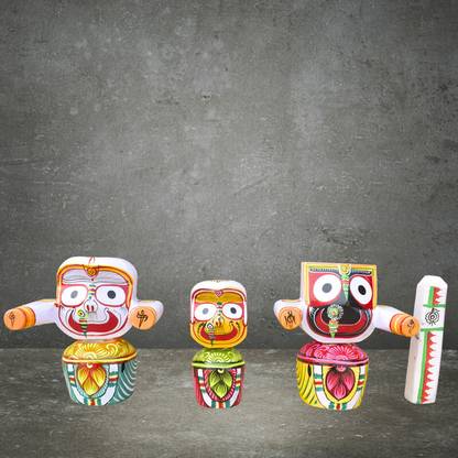 Jagannath World Rustic Wooden Jagannath Rath Set with Detachable Wheels Decorative Showpiece  -  20 cm