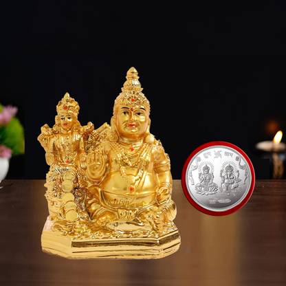 Kitlyn Kubera and Lakshmi Statue for Wealth and Harmony | showpiece for Home | Coin Silver Plated Yantra