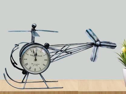 MARMORIS ECOM Antique Iron Painted Helicopter Clock for Tabletop | Stylish Design Clock Decorative Showpiece  -  41 cm