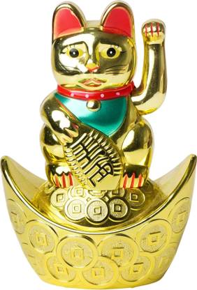 DECOR BAZAR Lucky Waving Hand Cat for Home, Car, Shop, Office, Health, Wealth, Prosperity Decorative Showpiece  -  10 cm