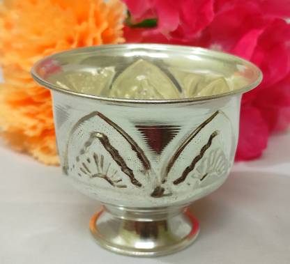 samukkaras fashions German Silver Handmade Haldi and kumkum Bowl with Pedalstand / Chandan Bowl Decorative Showpiece  -  9 cm