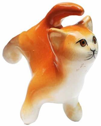 ACCOMM White And Brown Marble Cat Showpiece For Home And Office Decore Decorative Showpiece  -  20 cm