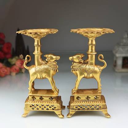 Bhunes Brass Nandhi Stand Nandi Dhoop Holder Puja Stand Set Of 2 Decorative Showpiece  -  21 cm