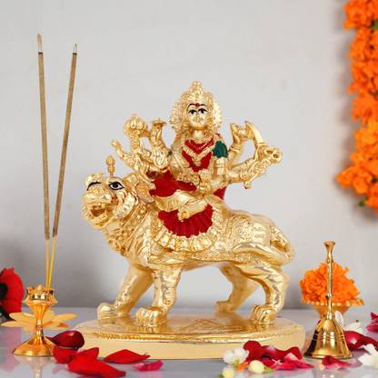 INTERNATIONAL GIFT Gold Plated Durga Mata Idol With Box & Bag | For Pooja, Mandir Decorative Showpiece  -  10 cm