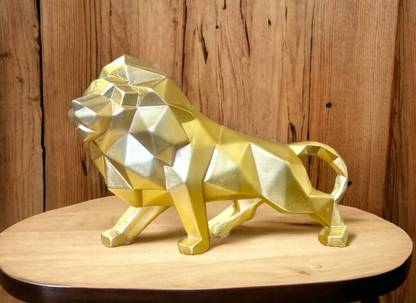 THREEMINDS Golden Geometric Lion Sculpture Showpiece Decorative Showpiece  -  10 cm