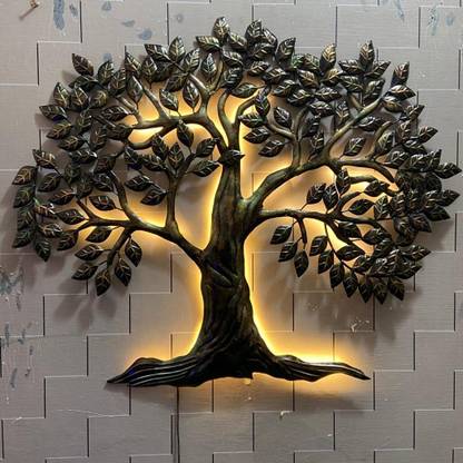 Vfrills Metal Tree Wall Decor Art with LED Light Big Sculpture Hanging