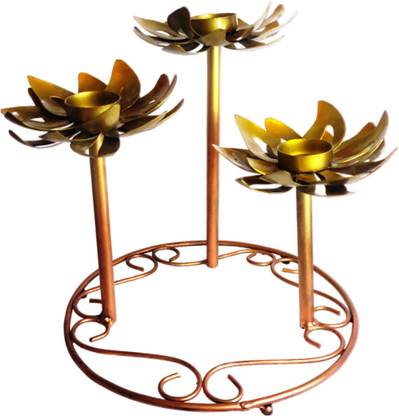 Vandana Collection Lovely Golden Three Lotus T -Light Holder For Home Offices & Gifting Decorative Showpiece  -  36 cm