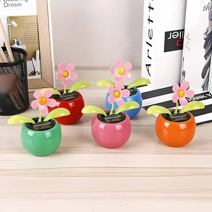 CHIPWOOD 1 Unit Solar Power Dancing Flower Car Dashboard Pot | Any Random Color | Decorative Showpiece  -  12 cm