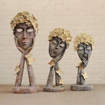 The Earth Store 3 Muse Thinkers Lady Face Decorative Showpiece  -  37 cm