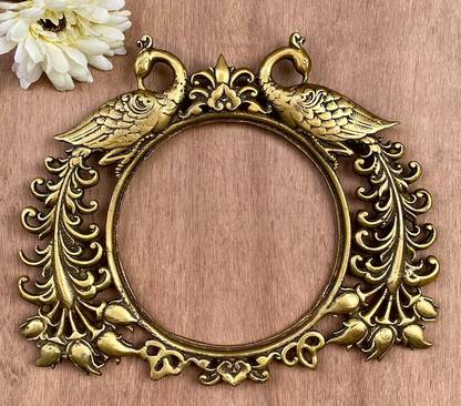 SAMSKRITIONLINE Brass mirror frame,Photoframe filigree design handcrafted peacock on both sides Decorative Showpiece  -  26 cm