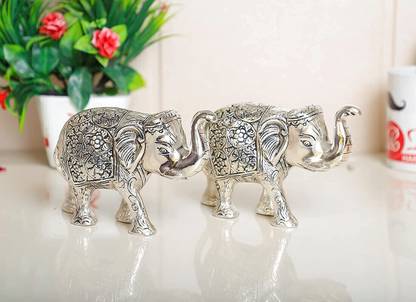 INTERNATIONAL GIFT Silver Plated Elephant Statue ( 2 Pair ) | Figurine -Fengshui | For Table, Home Decorative Showpiece  -  8.5 cm