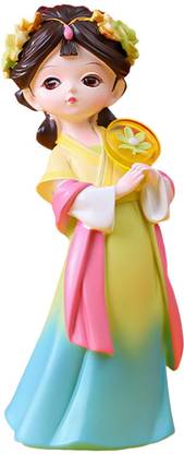Lyla Traditional Chinese Girls Statue Sculpture Entryway Window Resin Figurines Fan Decorative Showpiece  -  5 cm