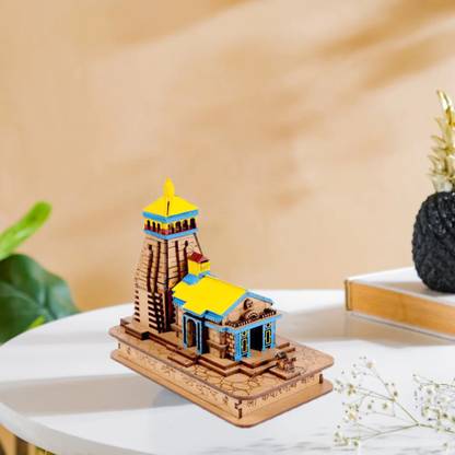 TRYCOM Wood 3D Kedarnath Temple, Half Clour Kedarnath,Hand Crafted Wooden Temple Solid Wood Home Temple