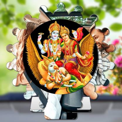 GiftsRange Lakshmi Narayan Vishnu Lakshmi Silver Mirror Shine Car Dashboard Idol Decorative Showpiece  -  8 cm