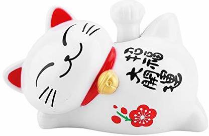 Diyeeni Lucky Chinese Cat Arm Waving Beckoning Fortune Good Luck Cat Solar Powered Decorative Showpiece  -  7 cm