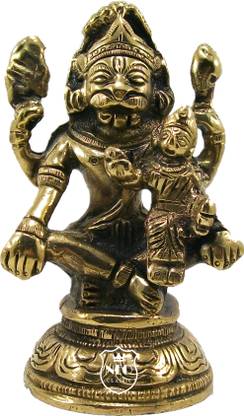 Neo Classic Narasimha With Laxmi Murti Statue for Home Mandir Decor Vastu Height: 4.1" inch Decorative Showpiece  -  10.5 cm