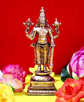 Copper maha Vishnu Idol visnu Decorative Showpiece  -  13 cm