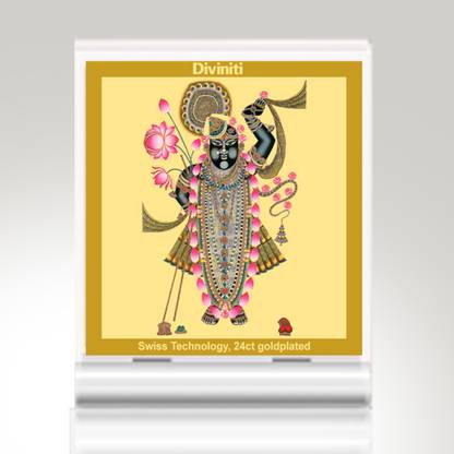 DIVINITI Shrinathji God Idol Photo Frame Car Dashboard|24K Gold Plated ACF 3A Frame Decorative Showpiece  -  11 cm