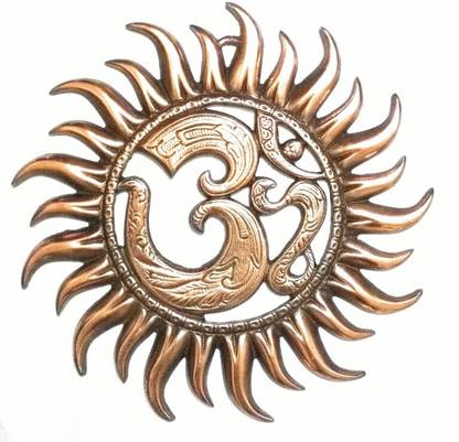 HOUZZPLUS India Hindu Spiritual Om Wall Hanging Home Decor Wooden Om Sign Handmade Wall Mask Art Sculpture Decorative Showpiece  -  30 cm