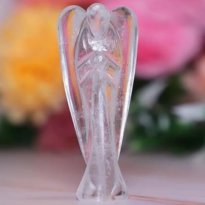 Crystal Divine Clear Quartz Crystal Angel Figurines Statues For Home Decor & Decorative Item Decorative Showpiece  -  14 cm