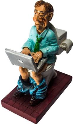 Immortals Computer Engineer on Commode Workaholic Geek Toilet Sitters Statue | Decorative Showpiece  -  16 cm
