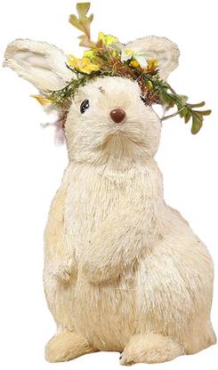 Lyla Easter Straw Rabbit Bunny Sculpture Collectibles for Spring Ornament White Decorative Showpiece  -  10 cm