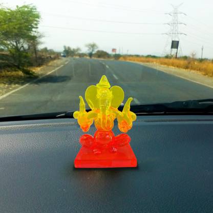 Rare Planet Car Dashboard Ganesh | Glass Ganesh Idol for Car| God Idols for car dashboard Decorative Showpiece - 9.2 cm