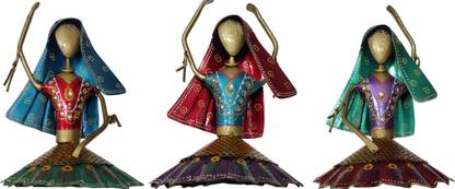Vandana Collection Decorative Metal Garba Dancing Girls From Gujarat, Traditional Indian Style Decorative Showpiece  -  20 cm