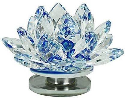 PPJ (ROTATING) Lotus Flower,Crystal Lotus Positive Energy Good Luck, Home Decor And Gift Decorative Showpiece, Multicolour Crystal Lotus Flower. 4 inch (Blue) Decorative Showpiece  -  10 cm