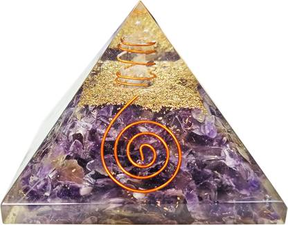 9dzine Amethyst Orgone Pyramid Reiki Stone Orgonite Pyramid Decorative Showpiece  -  4 cm