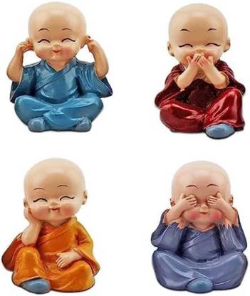 SHRIIDHI VASTUVIBES Resin Buddha Monk Statues, Small, Multicolour, Set of 4 Decorative Showpiece  -  2.5 cm