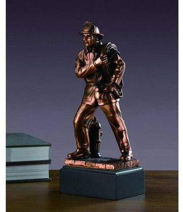 Not Just an Empty Box Fire Fighter Statue Bronze Plated Fireman Figurine Decorative Showpiece  -  14.5 cm