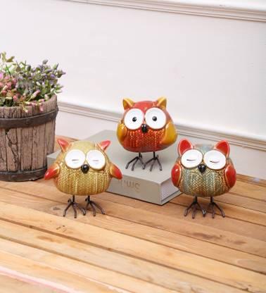 Lily and lantern Calm and Composed Ceramic Owl Trio Decorative Showpiece  -  15 cm