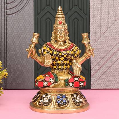 utsavicraft Handicraft Gem Stone work Goddess Mata lakshmi Devi idol statue Decorative Showpiece  -  16.5 cm