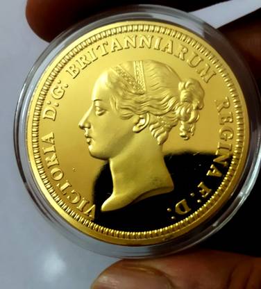 GOLD MINT Queen Victoria UNA Lion 24kt Gold Plated Antique Gothic Restrike Medal Coin Decorative Showpiece  -  4 cm