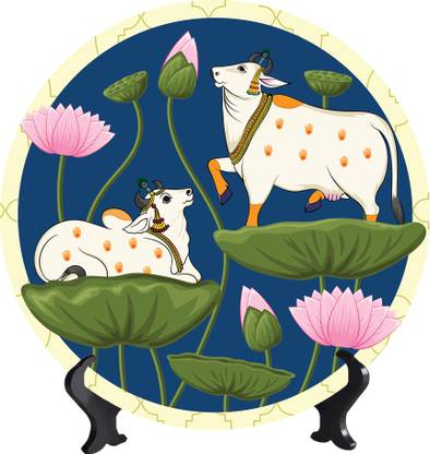 Shaivya Cow Design Painting MDF Round Shaped Table Top for Home Office Decorative Showpiece  -  0.5 cm