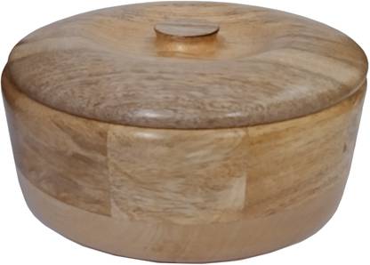 Purpledip Wooden Round Box with Glossy Finish to Store Roti Chapati Bread Decorative Showpiece  -  8 cm
