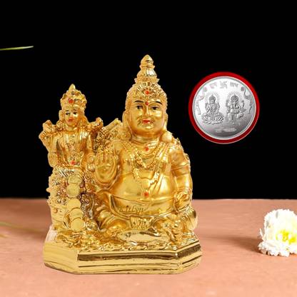 Kitlyn Kubera and Lakshmi Statue for Wealth and Harmony | showpiece for Home | Coin Decorative Showpiece  -  10 cm