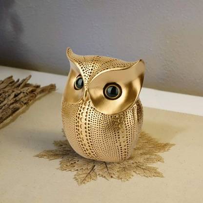 Alphabettm Vigamu India Modern Classy Lucky Owl Resin Art Figure Showpiece (Golden) Decorative Showpiece  -  11.5 cm