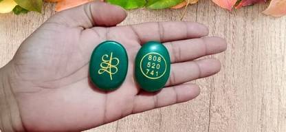 VIBESLE Natural Green Jade Zibu Symbols Crystal Stone Switch Word Zibu Coin Oval Shape Decorative Showpiece  -  6 cm