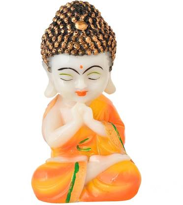 Sage Polyresin Praying Monk Buddha Statue | White & Yellow Color(Pack of 1) Decorative Showpiece  -  19 cm