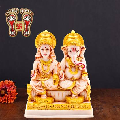 Kitlyn laxmi ganesh idol,laxmi ganesh murti set,laxmi ganesh statue,laxmi ganesh marble Decorative Showpiece  -  12 cm