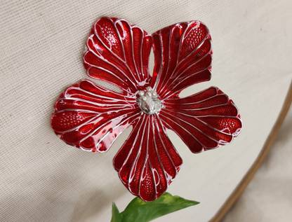 Gahenaz Silver Hibiscus Flower Red/Jaswandi, Hibiscus uses for Kali Puja Decorative Showpiece  -  6 cm