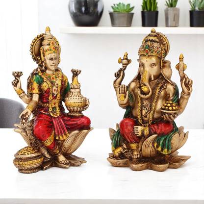 ANI DIVINE Lakshmi Ganesha Laxmi Ganesh for Diwali Pooja, Height : 7 Inches, Multicolor Decorative Showpiece  -  17 cm