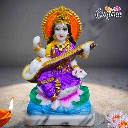 CUGONA Saraswati Idol -Polyresin Statue -5 inch saraswati maa murti marble dust Decorative Showpiece  -  13 cm