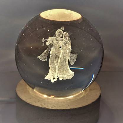Lilone Standing Radha Krishna USB Crystal Ball Lamp Decorative Showpiece  -  8 cm