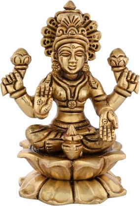 Shreeyash Brass Lakshmi Laxmi Ji Sitting on kamal Idol Mahalaxmi Maa Devi Murti Decorative Showpiece  -  12.7 cm